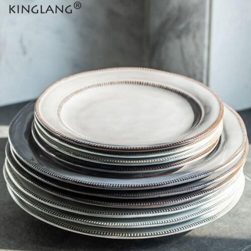 KINGLANG Plates Art Retro Designed Dishes Wholesale Ceramic Pottery Dinner Steak Plates Blunch Dish For Wedding Party Plates