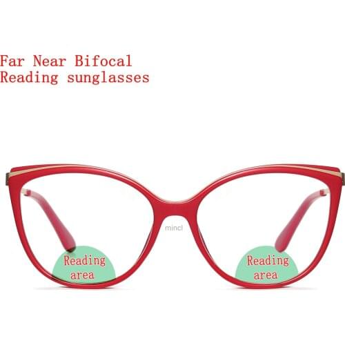 Outdoor Photochromic Bifocal Reading Glasses Multifocal Near Far Cat Presbyopic Glasses for Women Square Sunglasses Reader NX