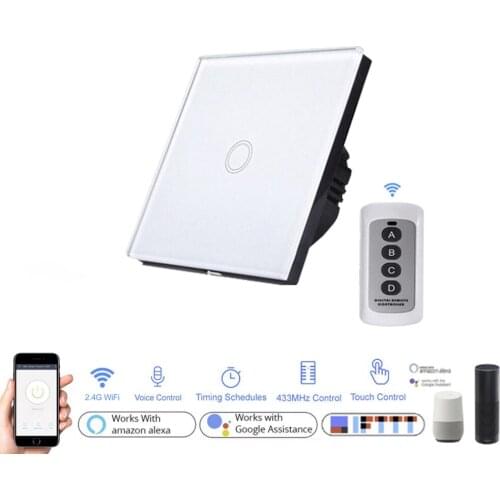 Wifi smart touch wall light switch EU standard supports RF433MHZ remote control wireless EU standard 1gang 2gang 3gang
