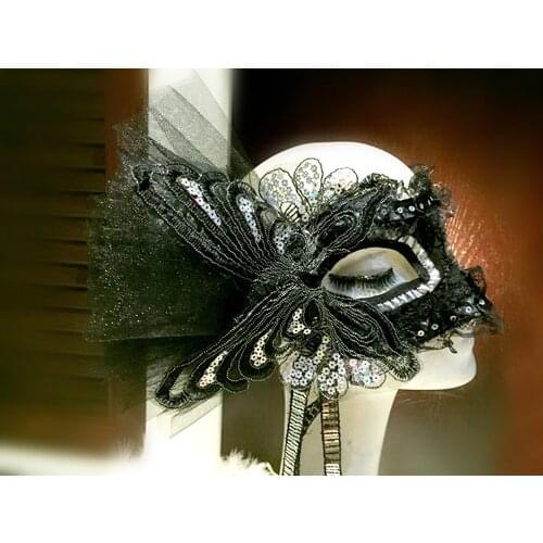 Venice Halloween Masquerade Party Mask Performance Princess Black Lace Butterfly Half Face Mask Handmade