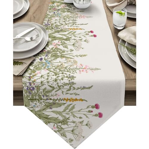 Vintage Herb Plant Flower Modern Table Runner Wedding For Party Event Home Decoration Table Cover Mat Decor Accessories