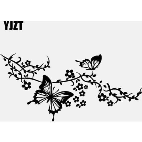 YJZT 18.8CM*9CM Decor Art Vinyl Car Sticker Decal Flower Butterfly Ornament Black/Silver C24-0349