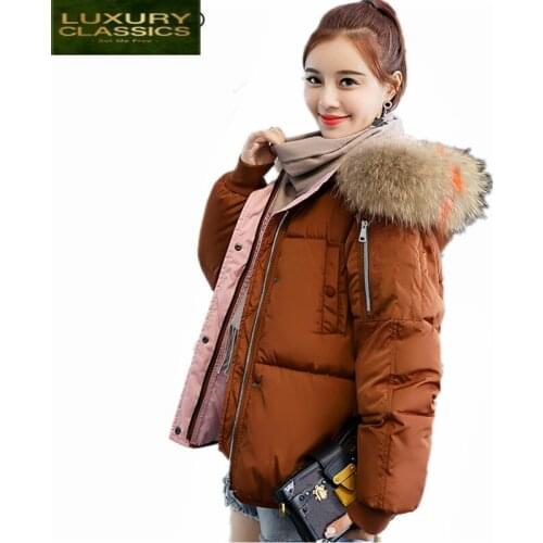 Winter 2021 Jacket New Women Korean Fashion Short Parkas Big Fur Hat Female Warm Clothes Ladies Tops Abrigo Mujer LWL948