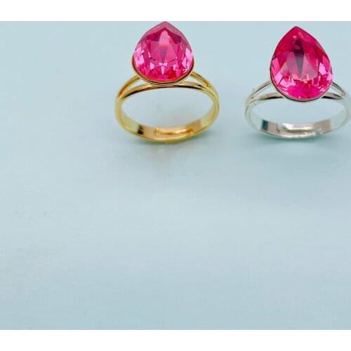 Ms Betti 2021 New Pear Stones Adjustable Rings 14mm Austrian Crystals Gold-Color For Women Christmas Wedding Jewelry Gifts