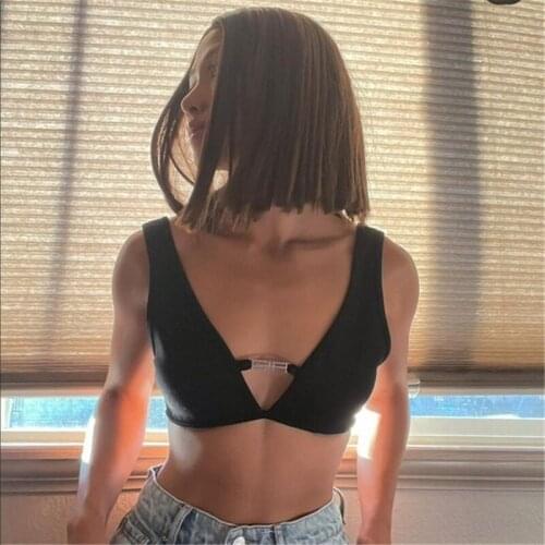 Women’s Fashion Solid Color Vest 2021 Summer Sexy V-neck Backless Exposed Navel Sleeveless Tops