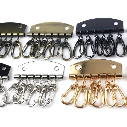 1x Metal Key Holder Key Row Keyring Organnizer with 6 Snap Hook for Leather Craft Wallet Key Case Purse Bag Hardware