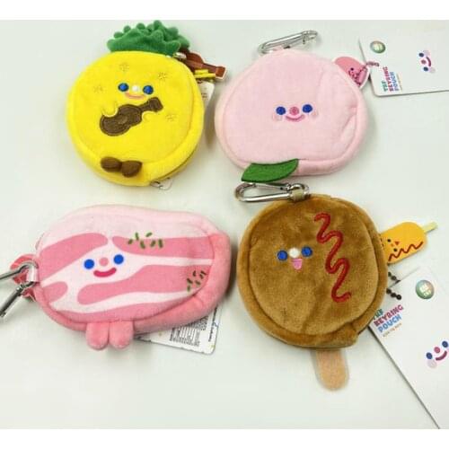 1 Pcs Cute Animal Peach Pineapple Plush Coin Bags Streaky Pork Food Headphone Key Storage Bag Pendant Keychain Plush Toys Gifts