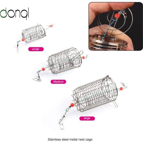 1pc Stainless Steel Wire Fishing Lure Cylindrical Cage Fish Bait Fishing Accessory Bait Cage Fishing Trap Basket Feeder Holder