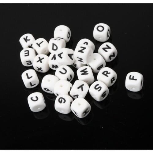 10pcs White English Letter Beads Food Grade 12MM Silicone Chewing Beads For Teething Necklace Pacifier Chain Baby Teether KL77