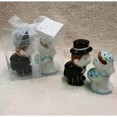 120sets=240pcs/lot new arrival ceramic bride and groom salt pepper shaker sets wedding bridal showers party decoration favors