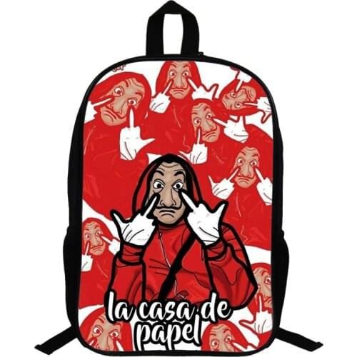 14.5 Inch Money Heist Backpack Mochila La Casa De Papel Unisex Purse Bookbags School Bags for Teenage Girls Schoolbag Halloween