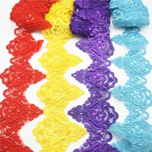 4.5Yards 4.7" Colored Metallic Gold Embroidery Sequin Beaded Venise Lace Trim