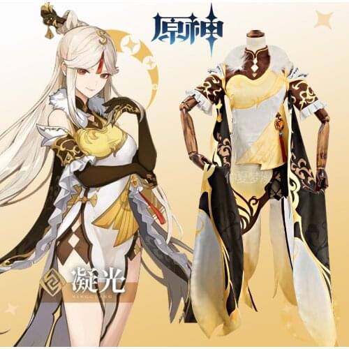 [STOCK] Anime Game Genshin Impact Ningguang Game Suit Cheongsam Dress Uniform Cosplay Costume Halloween Women Free shipping 2020