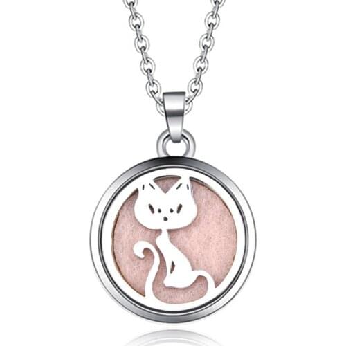 Cat shape Aroma Box Necklace Magnetic Stainless Steel Aromatherapy Essential Oil Diffuser Perfume Box Locket Pendant Jewelry