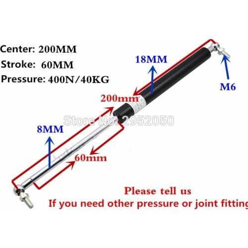 Free shipping 40KG/400N force 200mm central distance, 60mm stroke, Ball End Lift Support Auto Gas Spring, Shock absorber