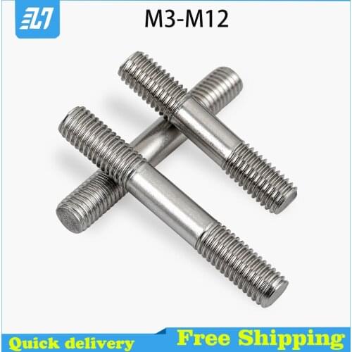 Double End Thread Rod Headless Stick Dual Head Threaded Bar Stud Bolt 304 Stainless Steel M3 M4 M5 M6 M8 M10 M12