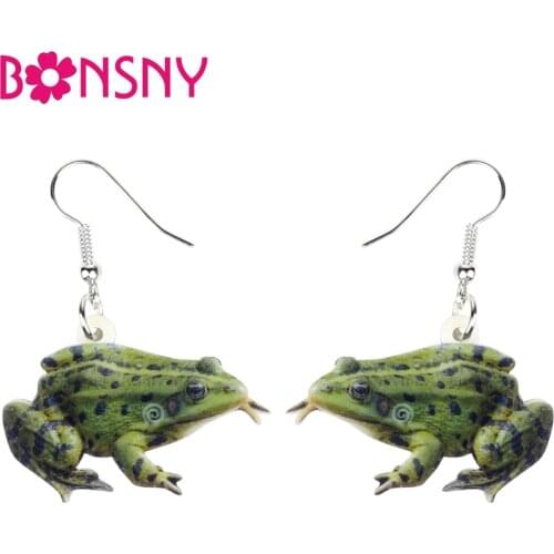 Bonsny Acrylic Green Spotted Frog Earrings Drop Dangle Novelty Animal Jewelry For Women Girls Teens Party Gift Wholesale Brincos