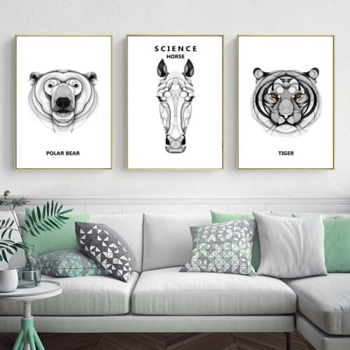 Polar Bear Tiger Black and White Line Abstract Painting Decoration Modern Home Living Room Decoration Frameless Style