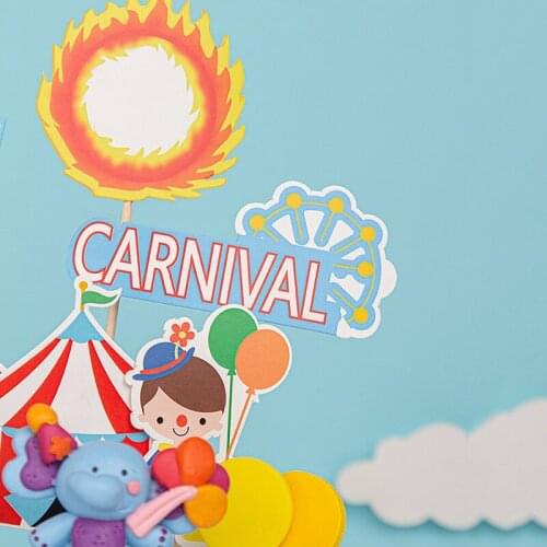 Circus Elephant Spitfire Wheel Lion Happy Birthday Decoration Empty Circus Cake Topper Baby Shower Baking Supplies Sweet Gift