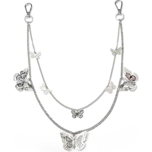 Coxeer 1pc Fashion Waist Chain Vintage Butterfly Decor Punk Style Jeans Chain Waist Chain Wallet Chain Jewelry Accessories