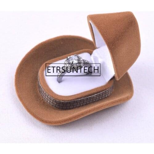 100pcs Creative Cowboy Hat Shape Jewelry Box Velvet Ring/Necklace Storage Case Gift Box Jewelry Packaging Display Rack