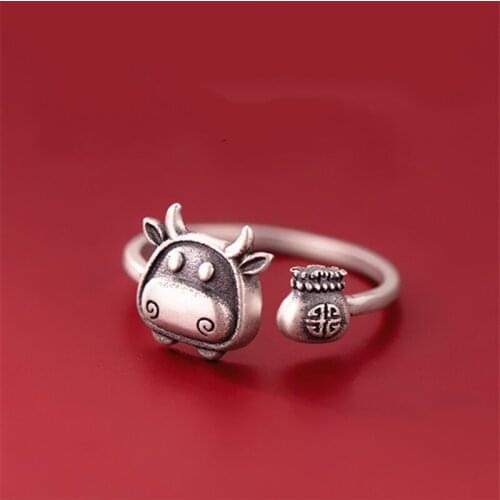 Hot Sale Drop Shipping Cute Animal Zodiac Bull Rings For Girls Tibetan Silver Korean Fashion Womens Jewelry Vintage Female Ring