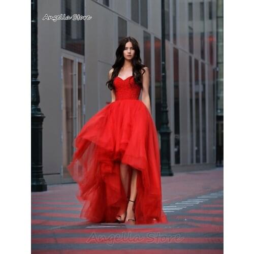 Red High Low Wedding Dresses Sweetheart Beads Short Front Long Back Bridal Gowns Custom Made Plus Size Bride Dress 2021