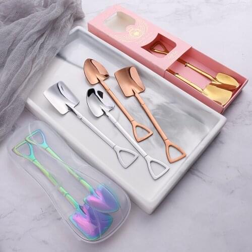 1Pc Creative Retro Shovel Tea Coffee Spoon Stainless Steel Dessert Spoon Watermelon Spoon Ice Cream Spoon Tip Shovel Flat Shovel