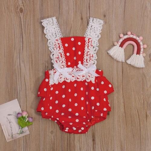 Infants Lace Romper Tops, Lace Floral Polka Dot Printed Fly Sleeves Home Sleeping Kids High Waist Clothes, Summer