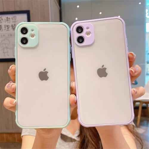 Candy Color Matte Clear Phone Case For iPhone 11 12 Pro Max Mini X XR XS 7 8 6 Plus SE 2020 Shockproof Bumper Acrylic Back Cover