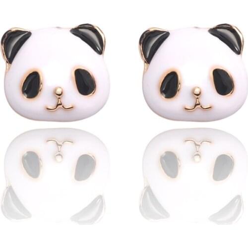 Sweet Kawaii Girls Earrings Sprouting Black And White Giant Panda Animal Cute Earrings Geometric Animal Earrings Jewelry Gift
