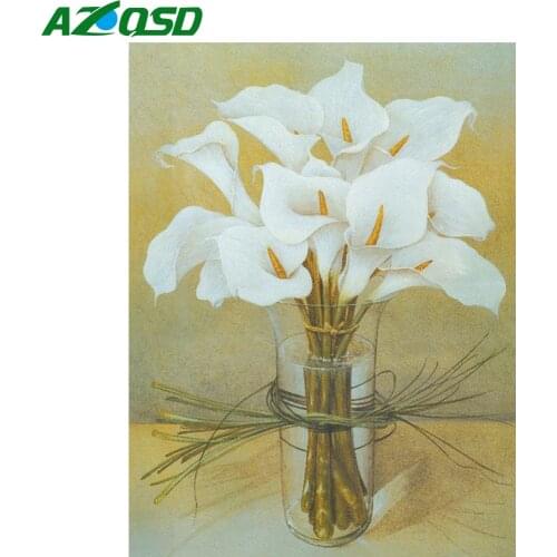 AZQSD Diamond Embroidery Lily Mosaic Rhinestones Full Square Diamond Painting Flower Cross Stitch Needlework Decor For Home Gift