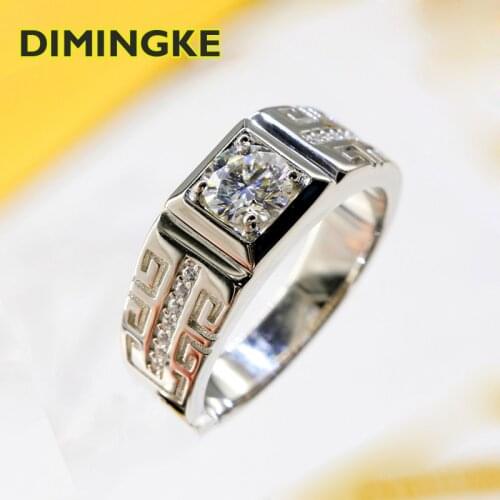 DIMINGKE Real 1CT Moissanite Man Ring GRA Certificate S925 Sterling Silver Jewelry Wedding Engagement Vintage Jewelry