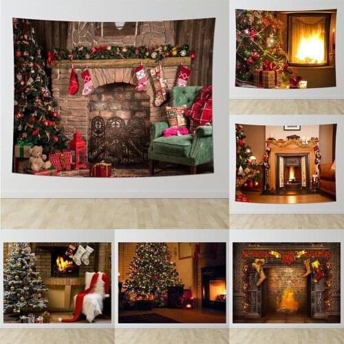 Christmas Festival Wall Tapestry Fireplace Hanging Photography Background Props Cloth Home Decoration