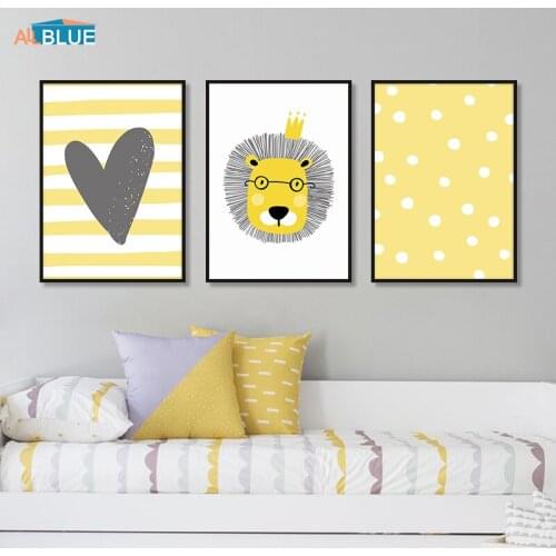 Cartoon Heart Lion Canvas Poster Wall Art Nursery Print Painting Nordic Kids Decoration Pictures Children Boys Bedroom Decor