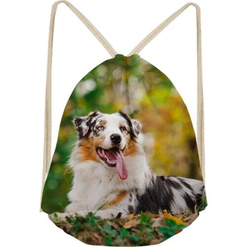 Noisydesigns 3D Australian Shepherd Dog Lover Custom Girls Drawstring Bag DailyPack Pocket Bags Small School Mochilas Escolar