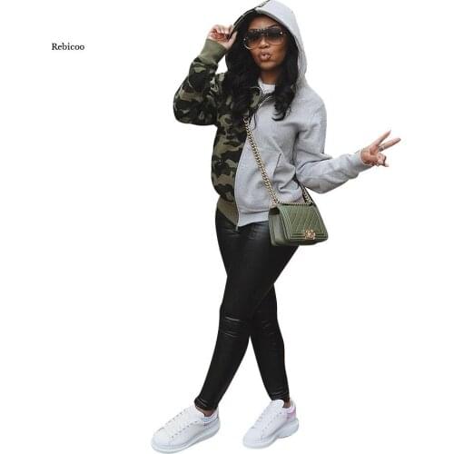 Autumn Winter Women Jackets Tops Sexy Casual Party Camouflage Patchwork Coat Full Sleeve Women Hoodies Coat
