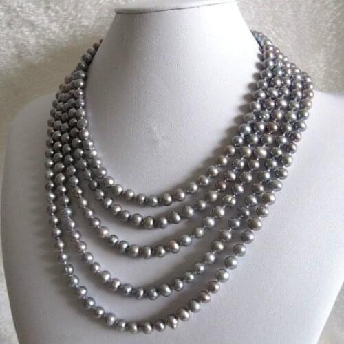 New Arriver Long Pearl Jewellery Cultured 7-8mm Gray Color Freshwater Pearl Necklace 100 inches Charming Woman Gift Jewelry