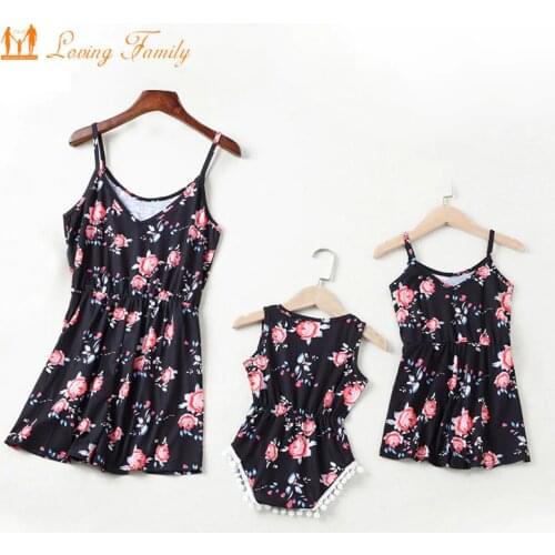 Mother Daughter Dresses Family Look Mommy And Me Clothes Flower Mum Mama And Women Baby Girls Rompers Family Matching Outfits