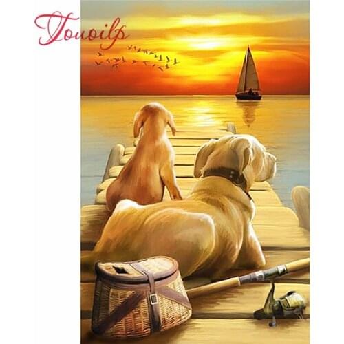 Broderie au point de croix, carré/rond en diamant avec motif de broderie au point de soleil pour chien, peinture en diamant, bri