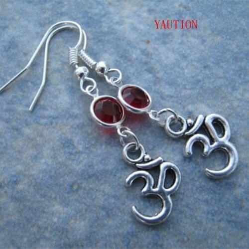 Om Birthstone Earrings, Personalized Earrings, Buddhist Earrings, Namaste Jewelry, Yoga Gift, Hindu Earrings, Om Symbol Jewelry