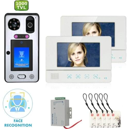Mountainone Video Intercom Systems Kit 2 pcs 7 inch Monitors 960(H)X480(V) One pc 1000TVL Face Recognition Camera with LEDs