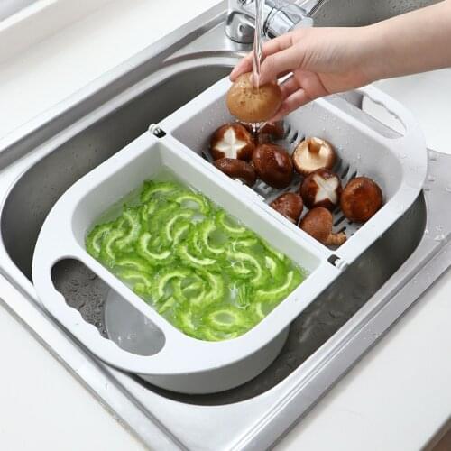 Folding Drain Basket Leaking Fruit Box Vegetable Container Drain Rack Sink With Handle Storage Baskets Tools Kitchen Accessories