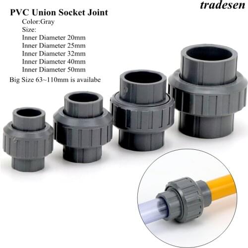 1pcs 20mm 25mm 32mm 40mm 50mm ID UPVC Union Pipe Fittings Coupler Water Connector For Garden Irrigation Hydroponic System
