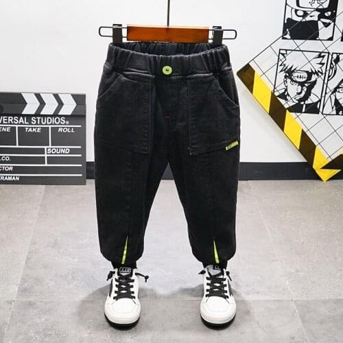 3-9 Y Toddler Boys Thicken Jeans Winter New Kids Plus Velvet Warm Trousers Casual Letter Pocket Fashion Denim Pants For Boys