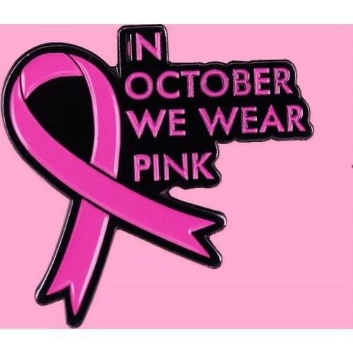 In October We Wear Pink Ribbon Breast Cancer Awarness Brooch Pins Enamel Metal Badges Lapel Pin Brooches Jackets Fashion Jewelry
