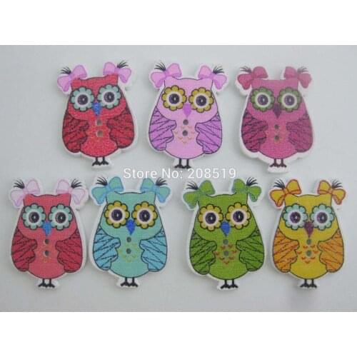 WBNWAW 35mm*25mm Beautiful Buttons owl shape 60pcs painting wood decorative scrapbooking botoes
