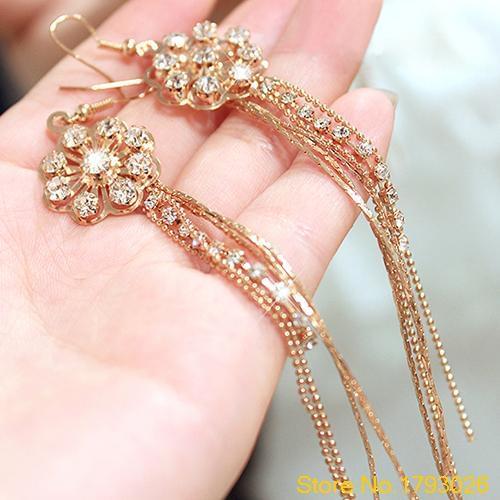 Ladies Ferris Wheel Party Crystal Long Tassels Rhinestone Hook Dangle Linear Earrings 4TAB