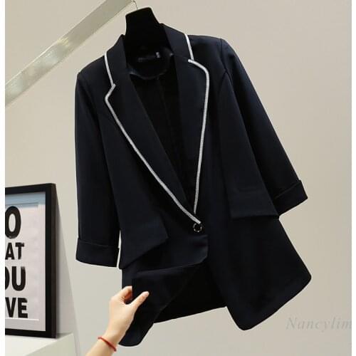 White Blazer Woman 2021 Summer Korean Style Slim Fit One Button Fashion Temperament Embroidery Hot Drilling Split Thin Suit Coat