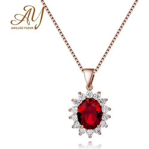 New Simple 925 Sterling Silver Short Chain Unique Design Necklace Ruby Pendant Rose Gold Necklace For Women Best Gifts